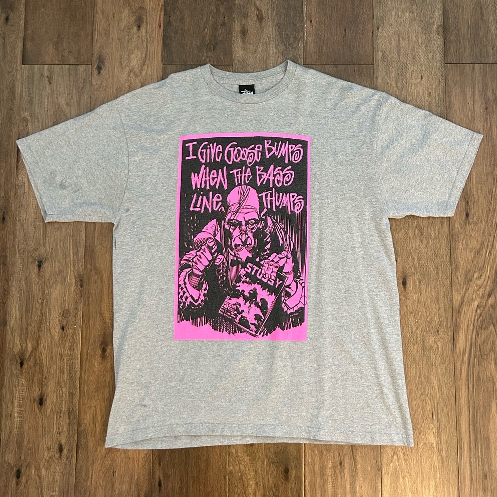 Stussy x Creepy Gray T-Shirt with Pink Graphic Print